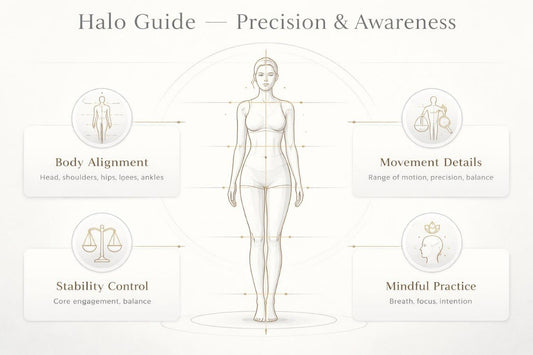Diagram of a person with labeled body parts and text on precision and awareness.