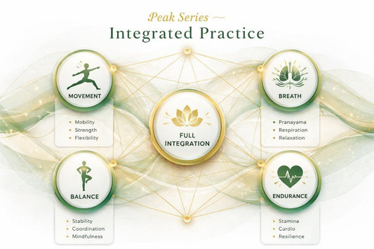 Diagram of Peak Series Integrated Practice with icons and text on a light background
